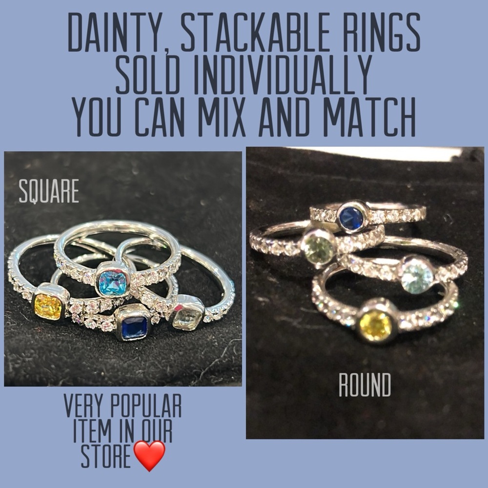 Stackable Round Cubic Zirconia and Gemstone Rings-Size 6 or 7
